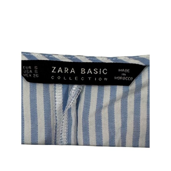 Zara Basic Womens Striped Tie-Front Top S Blue White Embroidered V-Neck Cotton B - Picture 3 of 5